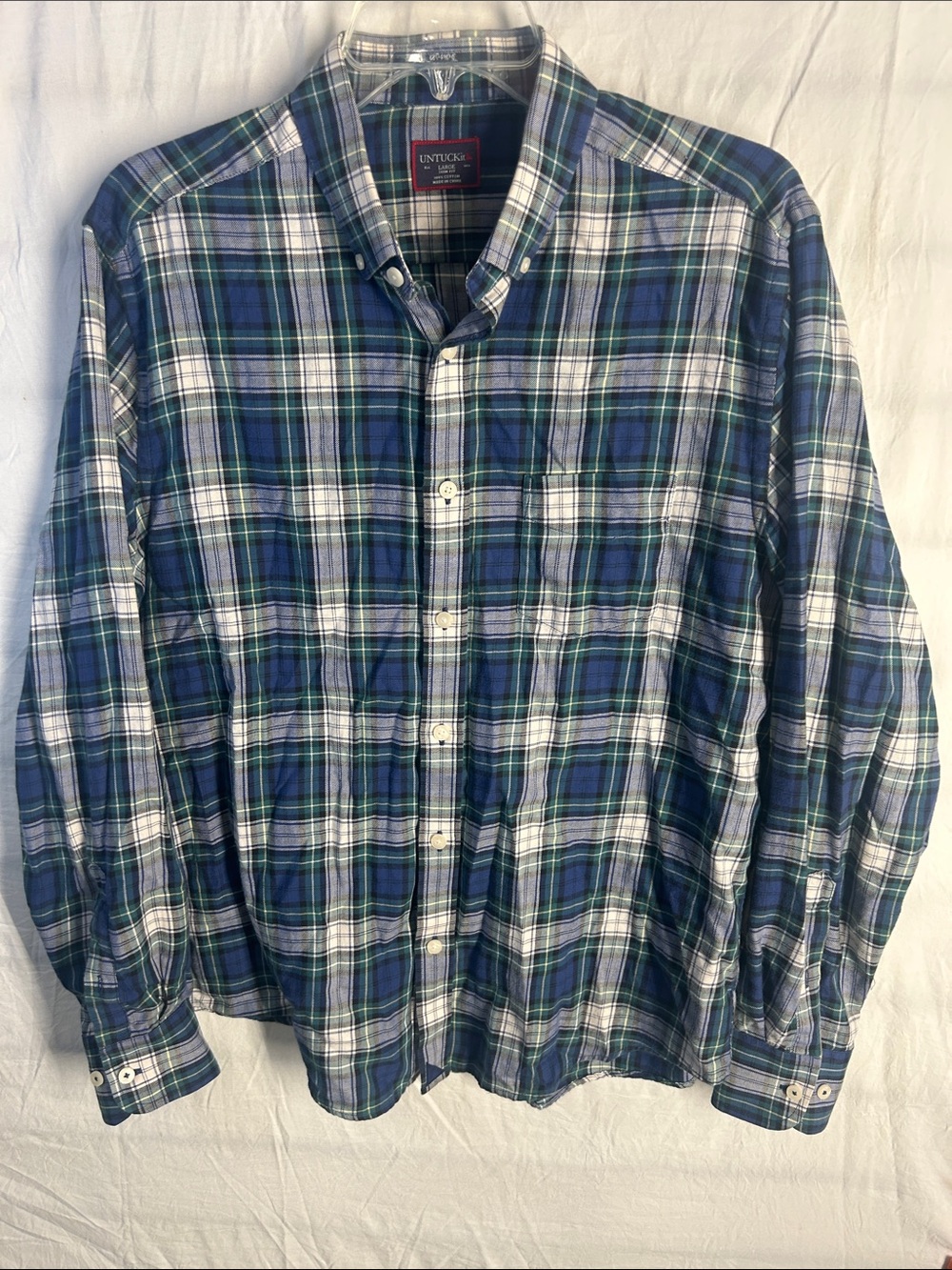 UNTUCKit Blue and Green Plaid Button-Down Shirt